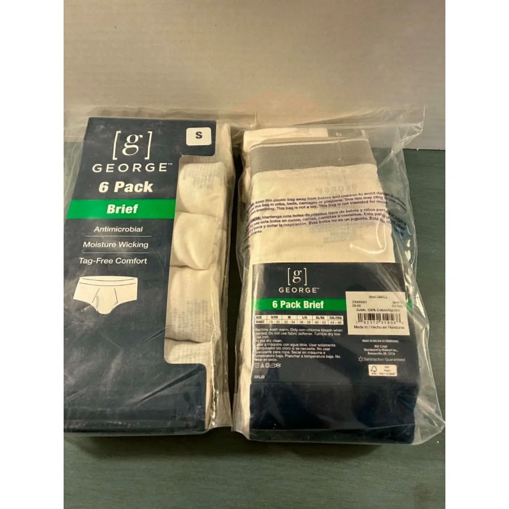 George Mens Briefs 12 White Grey Cotton Antimicrobial Moisture Wicking Small